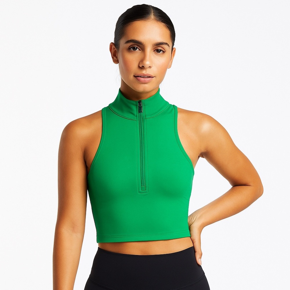 Adola‎ Active Green Quarter Zip Mock Neck Sleeveless Athletic Crop Top XS